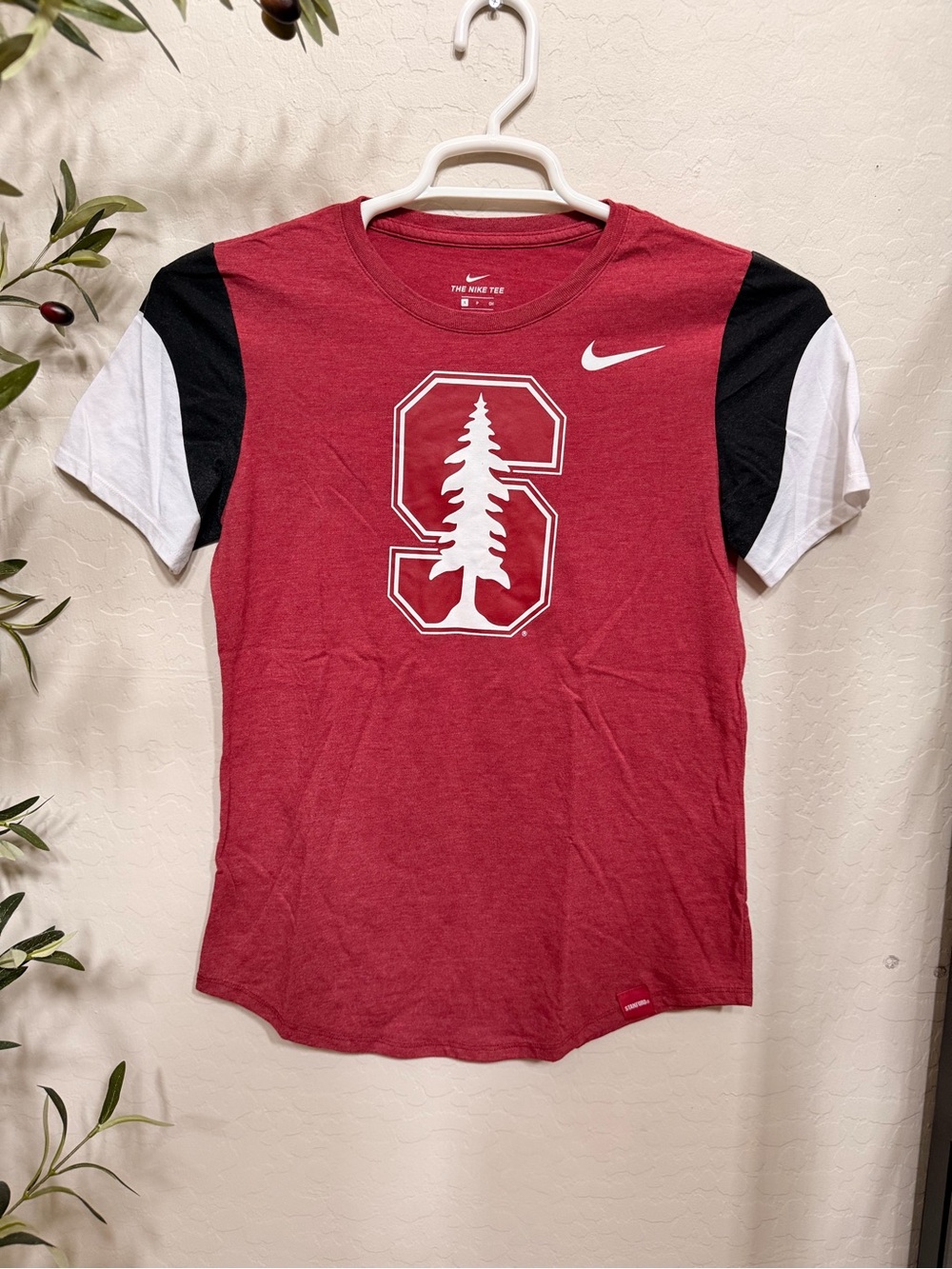 Nike Red Short-Sleeve Stanford Graphic Tee with Black & White Sleeves